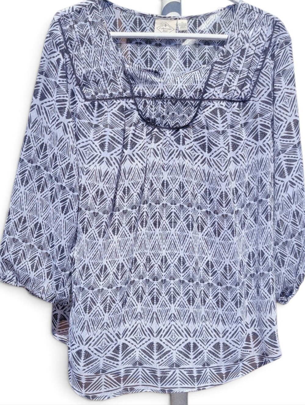 St. John's Bay Black & White Geometric Peasant Top